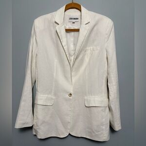 Steve Madden Classic White Linen Blend Blazer with Single Button and Pockets
